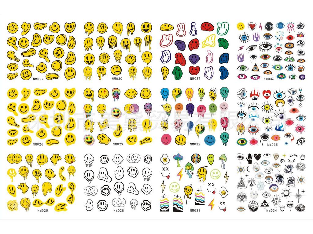 Abstrakte Smiley-Gesicht Wasseraufkleber für Nägel - Große Bögen