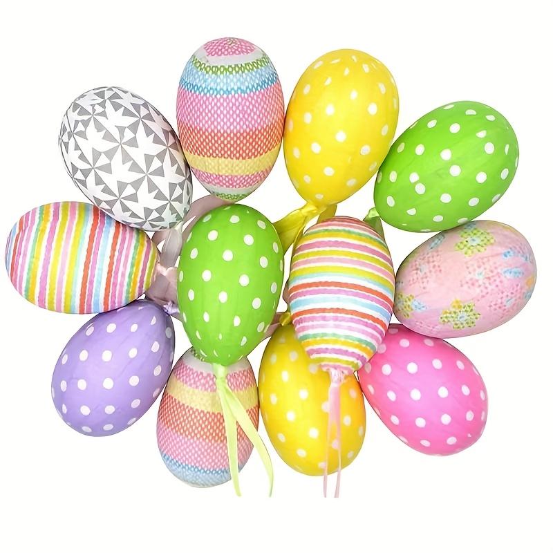 12pcs Foam Easter Eggs Happy Easter Party Decorations for Home Colorful Bunny Bird Egg Hanging Ornament DIY Craft Kids Gifts Toy