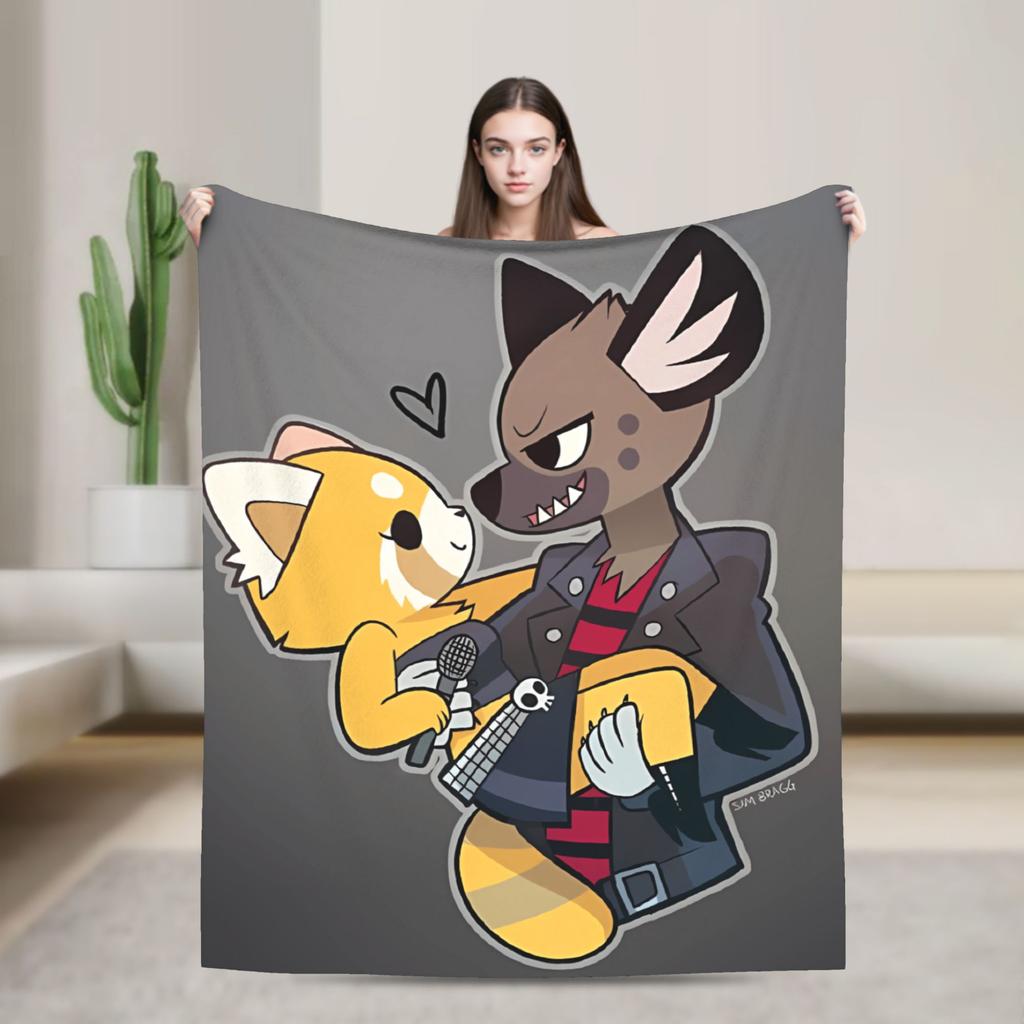 Aggretsuko Flannel Blanket Winter Warm Soft Throw Blanket for Students Outdoor Novelty Bedspread Sofa Bed Cover