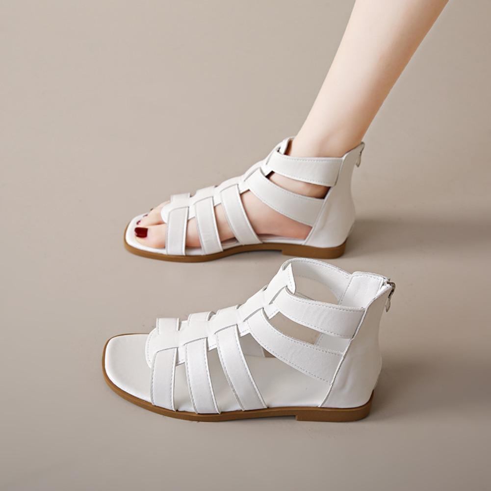 Fashion 2025 Women's Sandals Summer Elegant Casual Low Heels Flats Gladiator White Fish Toe with Best Selling Woman Shoes