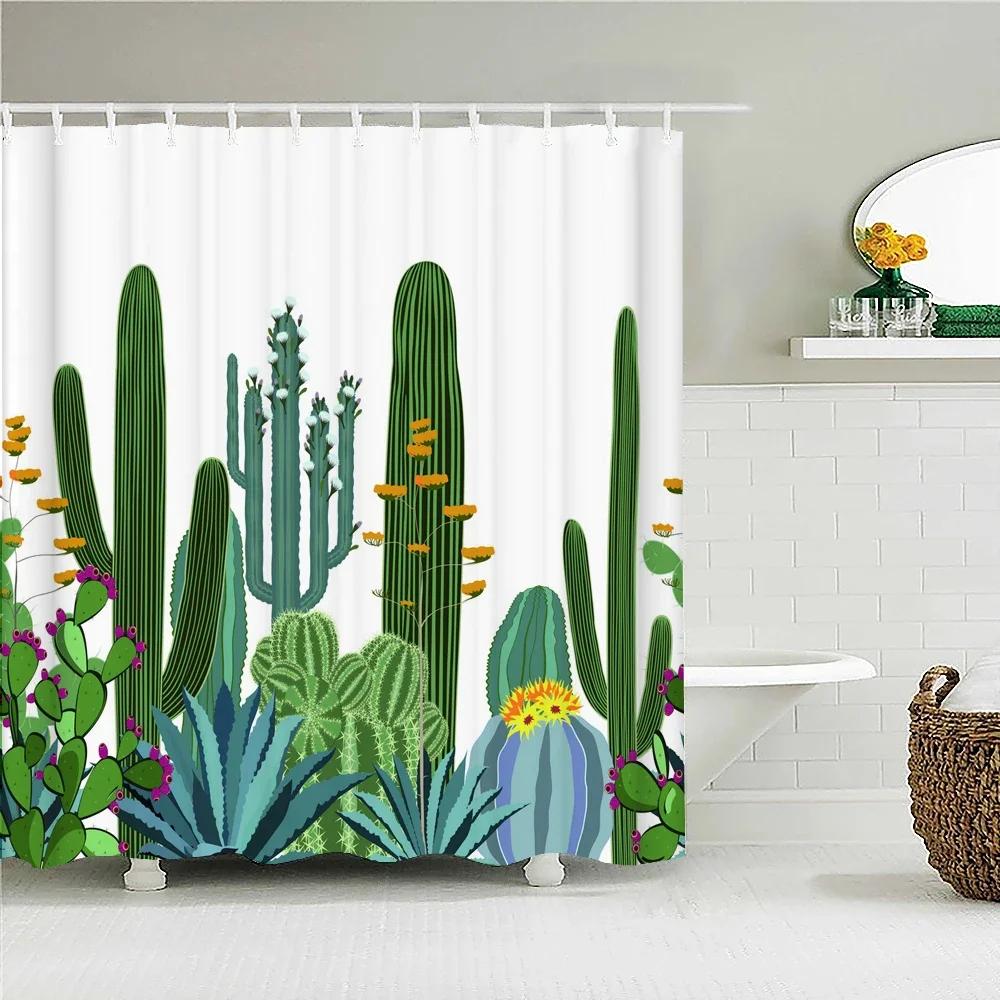 Cactus Shower Curtains Waterproof Polyester Fabric Shower Curtains Tropical Plants Bathroom Screen Curtain Home Decor 180X180cm