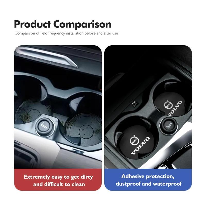 2pcs Car Cup Coaster High Quality Colorful Non Slip Pad Parts For Volvo AWD XC60 S40 XC40 XC90 C30 C70 S60 S80 S90 T6 V40 V50