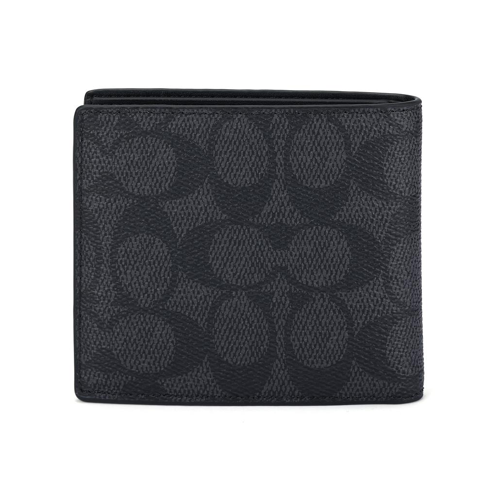 Coach Billfold Wallet 10 Brand Embossed Print Coated Canvas Wallet Small Men Wallets Black CY394-QBMI5