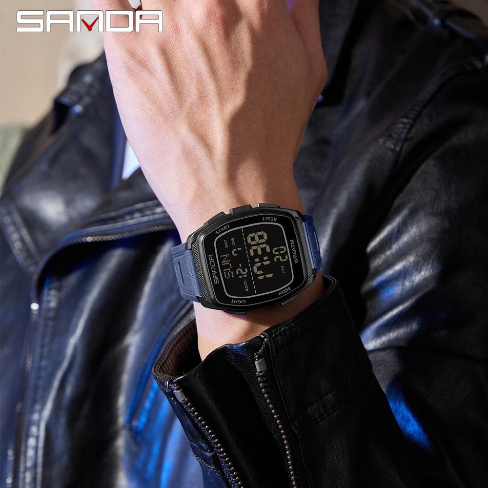 SANDA 9080 Men's Luminous Barrel-Shaped Sports Watch - Multifunctional, Waterproof, and Ideal for Student Parties.