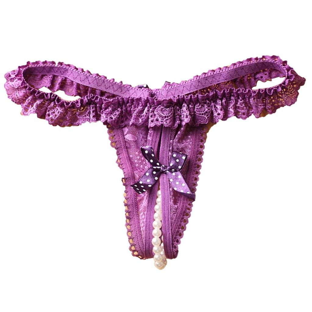 Erotische Höschen Sexy schrittoffene Damen-Mini-Tangas mit Perlenspitze, transparentem Netzstoff, Rüschen-Tangas, floral bestickter Schleifenknoten-G-String