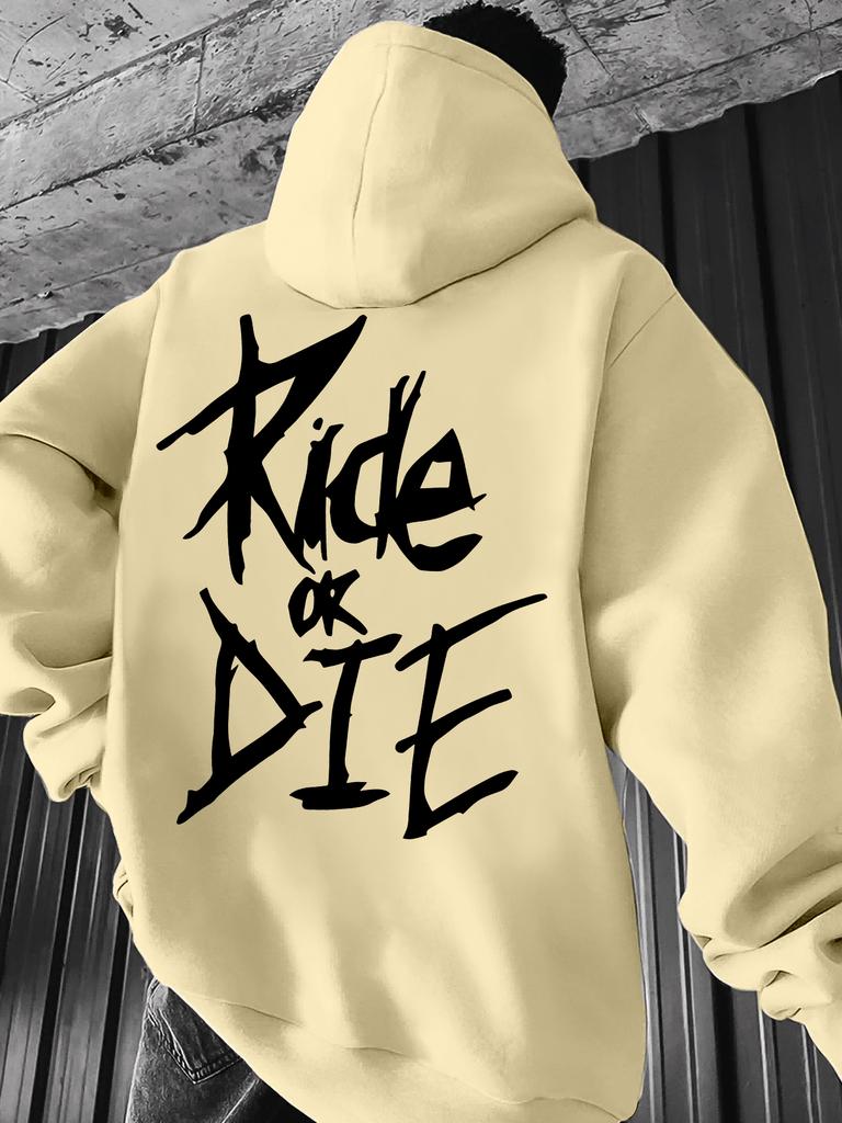 Dark High Street Men's Loyalty Slogan Hand Lettering Art Hip Hop Sweatshirt, Rough Sharp Line Drop Shoulder Long Sleeve Top