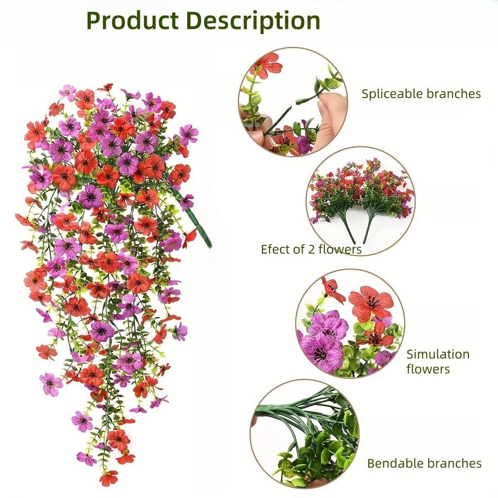 2pcs Hanging Artificial Flowers Plants -Outdoors Spring Summer Decoration, Faux Hanging Flowers Garden Porch Window Home Decor