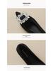 Weiwei Black Rhinestone Chunky Heel Pointed Toe Slip-On Flats for Women
