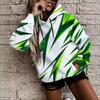 Women Plus Size Long Sleeve Pink White Printed Drawstring Hoodie Kangaroo Pocket Pullover