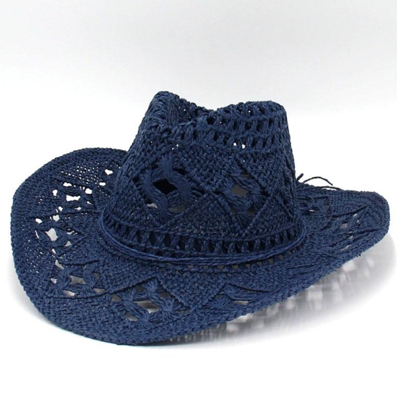 

Ковбойская шляпа в стиле вестерн с широкими полями, солнцезащитная джазовая шляпа, модная соломенная кепка на открытом воздухе тёмно-синий