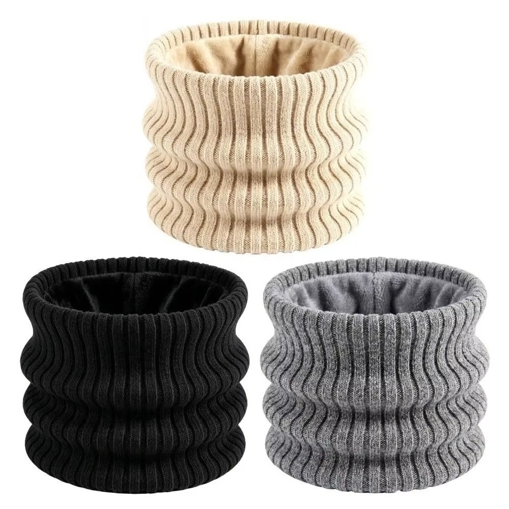 Fleece Lined Neck Gaiter Striped Knitted Neck Warmer Flexible Knitted Scarf Outdoor Sports