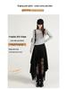 Women's High Waist Lace Patchwork Suede Midi Skirt, 2025 Autumn/Winter
