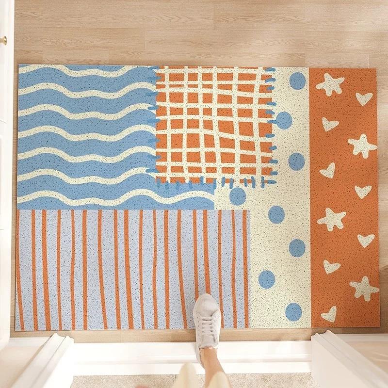 Pastel Cute Mat Patchwork Pattern Wire Loop Mat Wear-Resistant Non-Slip Household Entrance Door Floor Mat