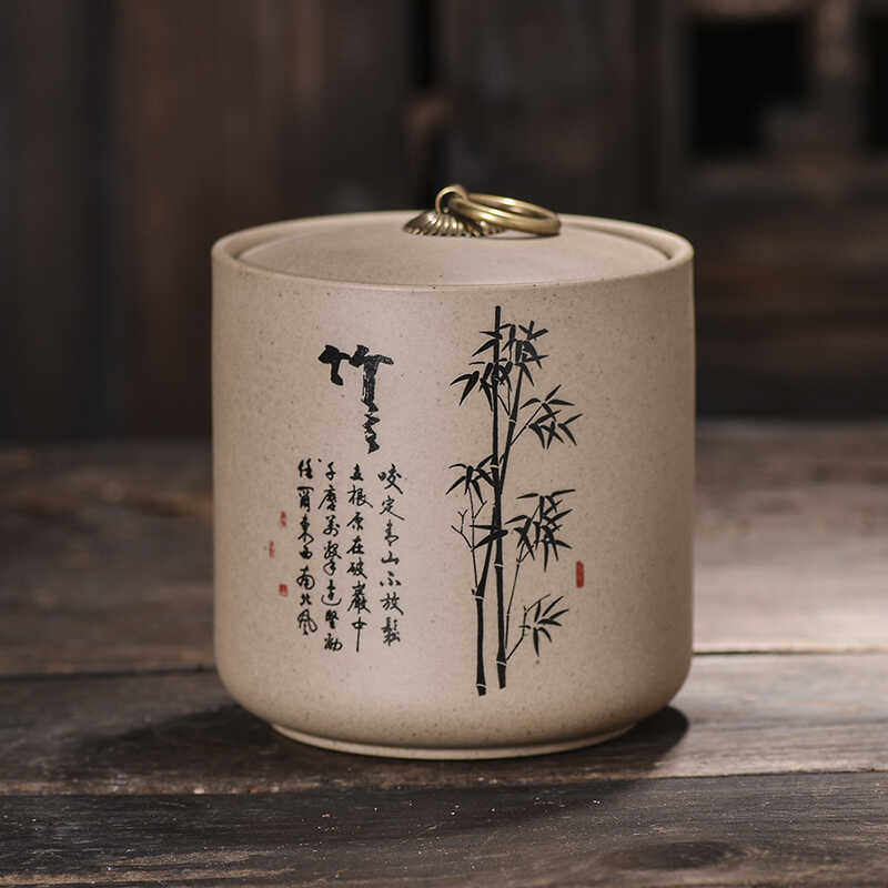 Coarse Pottery Tea Jar Flower Tea Jar with Lid Household Medicine Powder Jar Facial Mask Powder Can Tea Ceremony Accessories