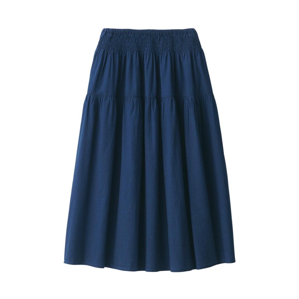 MUJI Women's Cotton Voile Indigo-Dyed Gathered Skirt, Navy, Size S, BE1T1A4A
