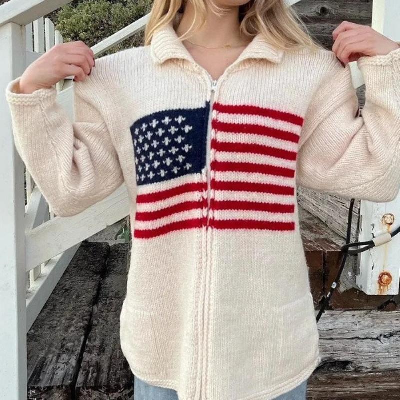 Autumn and winter street jacquard design sense cardigan zipper loose casual sweater