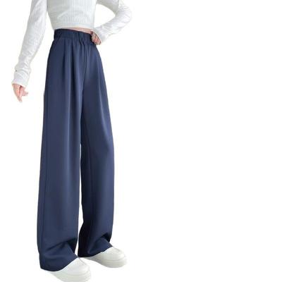Navy Blue Narrow Version Suit Pants for Women In Spring and Autumn New Style Small Straight-leg Casual High-waist Drooping Wide-leg Pants