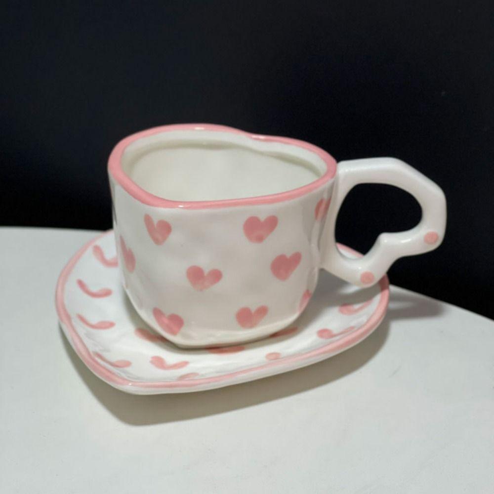 Sweet Ceramic Mugs 250ml Tea Milk Cups Hand Drawn Love Heart Cup  Kitchen