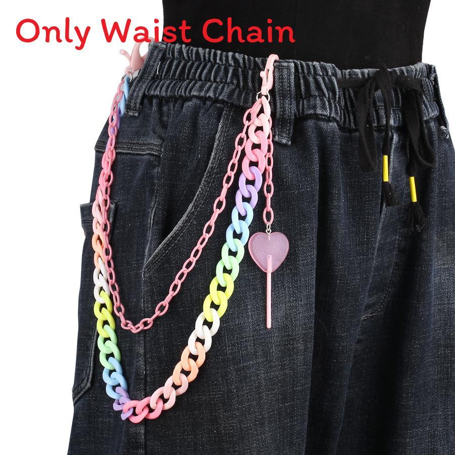 Candy Color Double Layer Resin Belt Chain With Heart Lollipop Decor For Unisex Adults