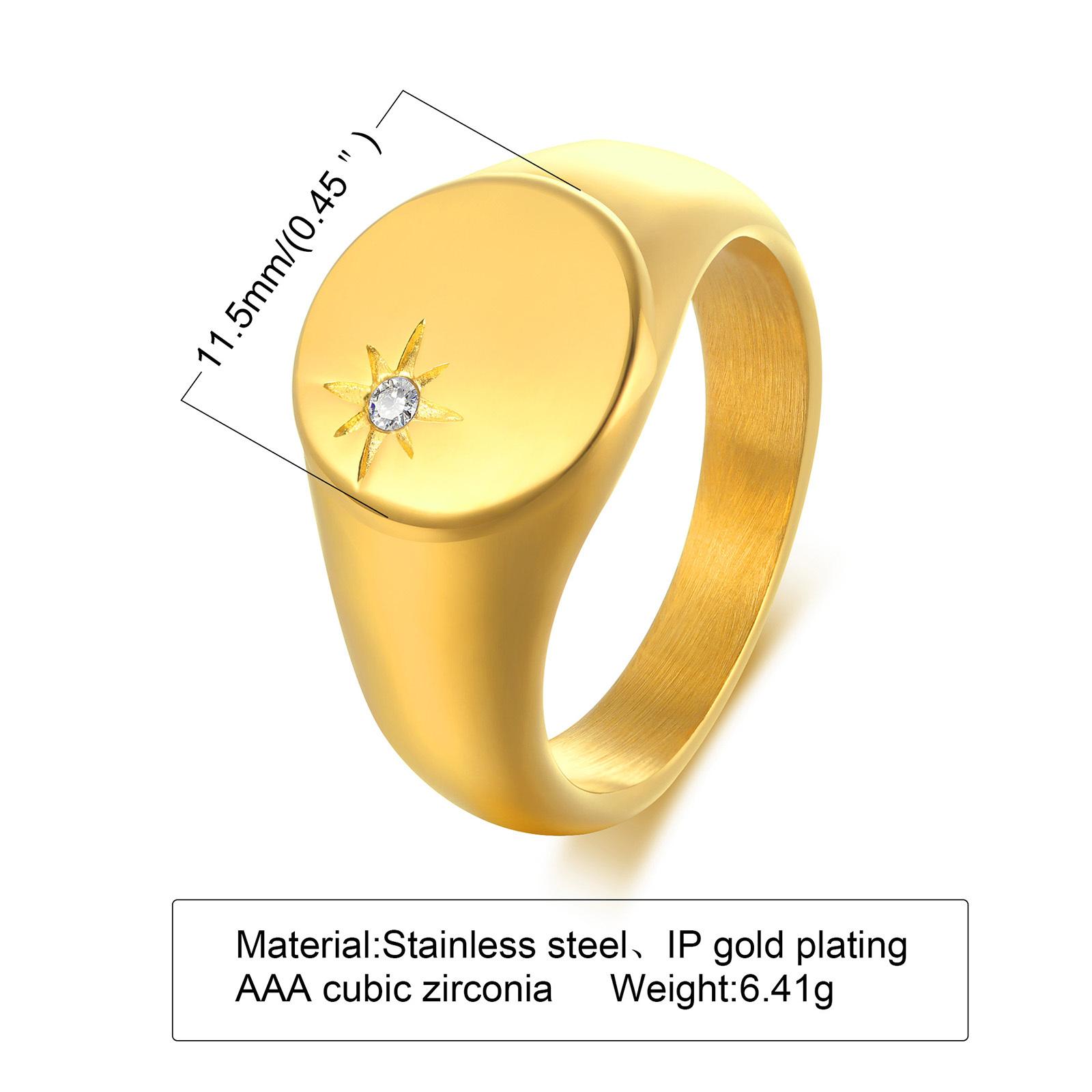 

Stainless Steel Sunshine Signet Style Cubic Zirconia Inlay Wedding Promise Festival Birthday Pinky Ring for Her Gift US Ring Size 06