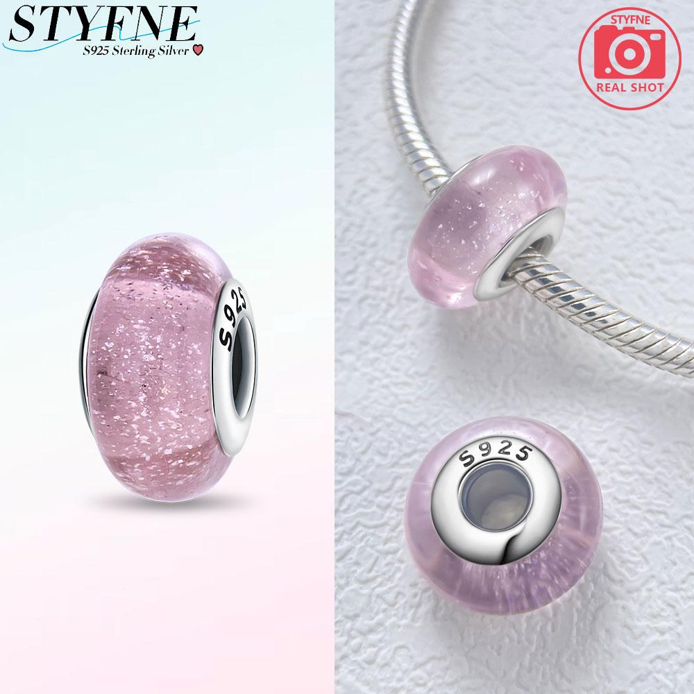 925 Silver Bracelet Women Diy Jewelry Gift Accessories Charms Beads Pink Murano Glass Blue Flower Butterfly Beads