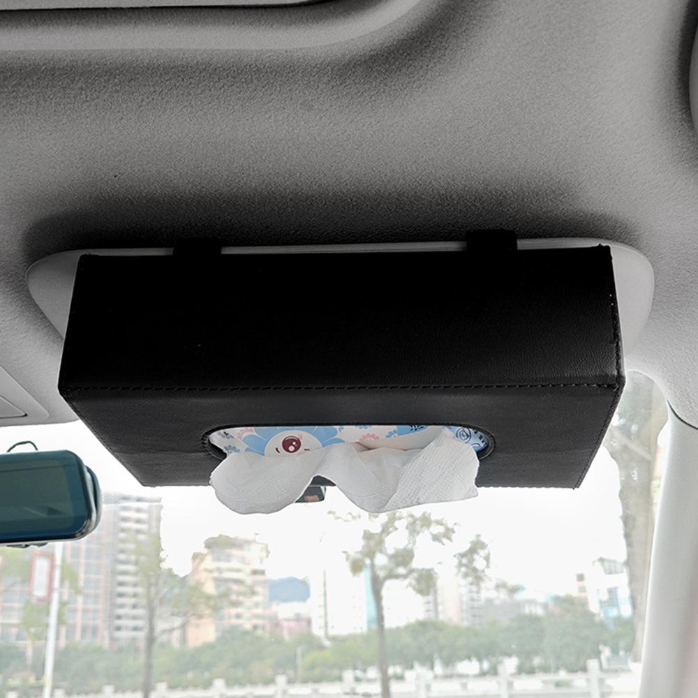 Leather Car Sun Visor Tissue and Mask Holder - Interior Clip-on Storage Box