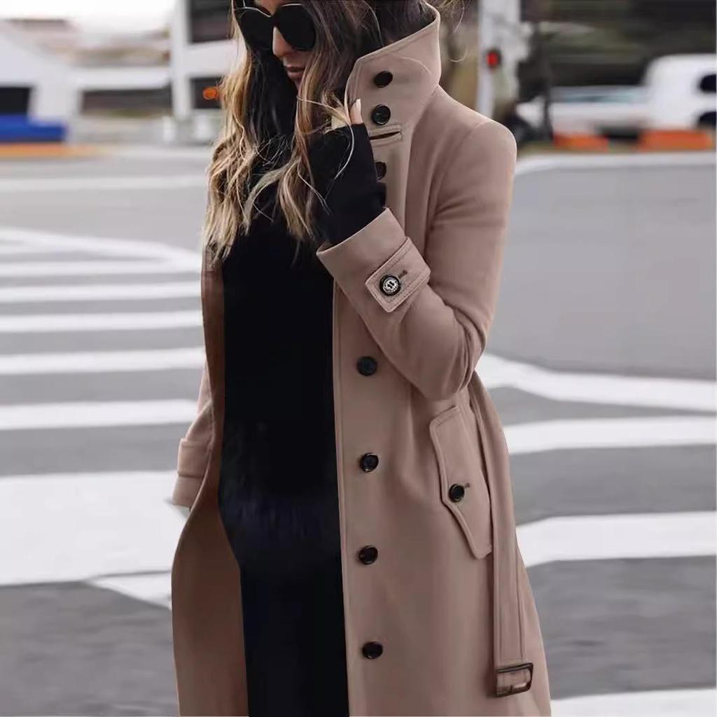2024 Autumn/Winter Plus Size Women's Woolen Coat, Single-Breasted with Multi-Button Collar