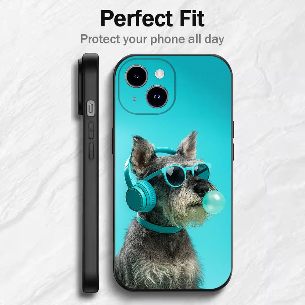 Cartoon Schnauzer Dog  Phone Case For 17 16 15 14 13 12 11 Mini XS XR X 6S 6 Pro Max Plus Black Soft Cover