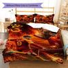 Black Gold Starry Stadium Football Print Duvet Cover Set, 3Pcs Bedding Set with 2 Pillowcases for Bedroom Decor