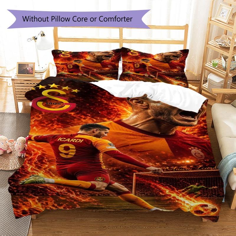 Black Gold Starry Stadium Football Print Duvet Cover Set, 3Pcs Bedding Set with 2 Pillowcases for Bedroom Decor