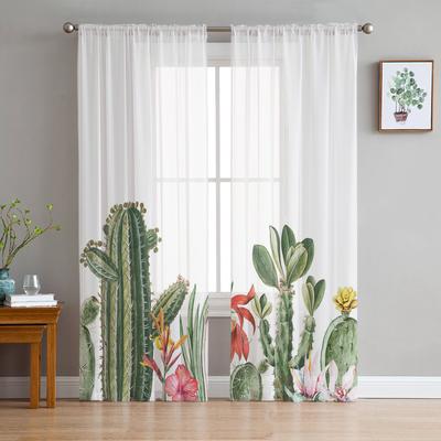 Idyllic Cactus Tropical Plants Sheer Curtains for Living Room Decoration Window Curtains Kitchen Tulle Voile Organza Curtains