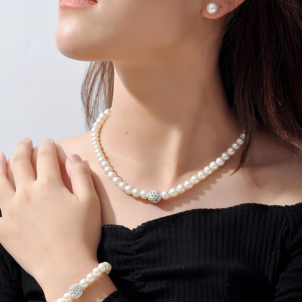 Sada 3 ks Náhrdelník z imitace perel Náramek Náušnice Puzetky Set Perla Fireball Korálkový Ženy Luxus Svatba Módní Zirkon Dárek
