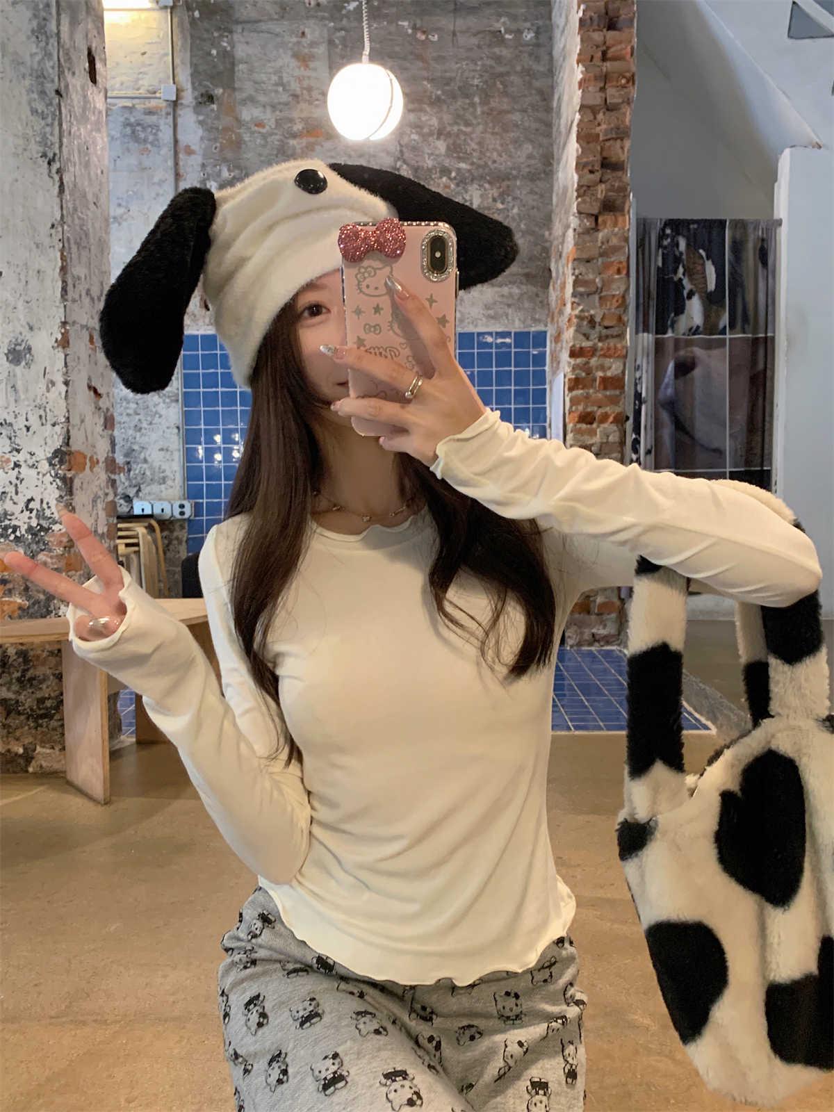 Spring 2026 Korean Style Slim Lace Long Sleeve Women s Base Layer Top Medium абрикосовый