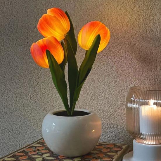 Night Light USB Rechargeable Wireless Tulip LED Lamp Touch Control Dimmable Cute Desk Lamp for Bedroom Living Room Travel Gift for Women Mom