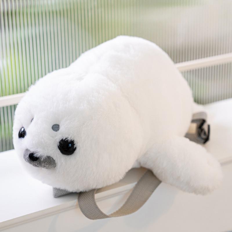 Cartoon Cute Lying Down Seal Bag Plush Toy Aquarium Seal Doll Girl Backpack Birthday Gift 38*20*15cm(0.22kg)