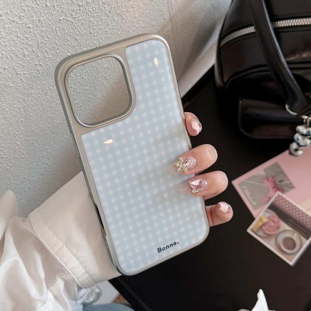 Kleber Puderblaues Gitter Geeignet für Apple 16promax Handyhülle Iphone14 Galvanisierung 13 Koreanisch Huawei Mate