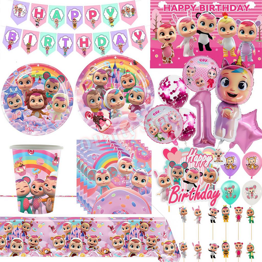 Cry Babiesed Birthday Party Decorations Tableware Plate Cup Balloon 1St Year Boy Girl Birthday Decor Baby Shower Supplies Gifts