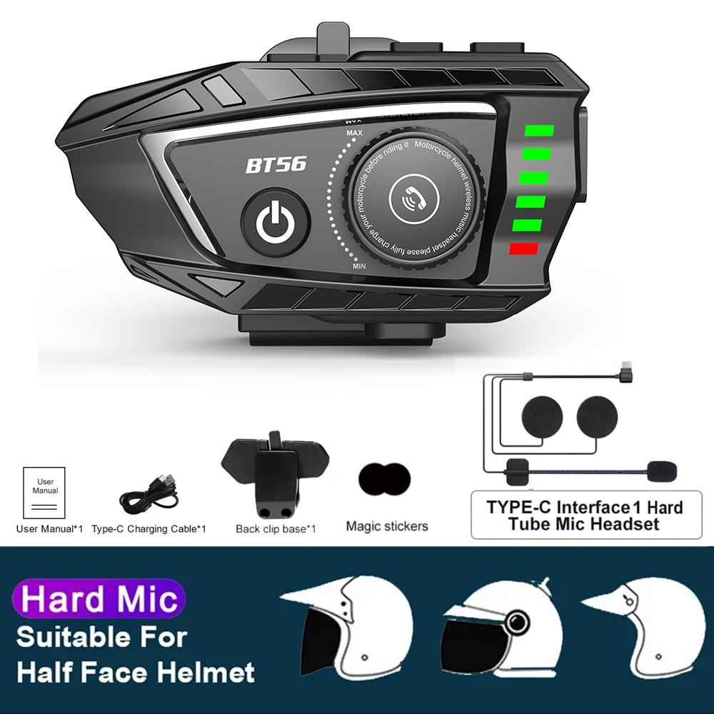 BT56 Motorcycle Helmet Bluetooth Headset BT5.4 Handsfree Call Wireless Noise Reduction Waterproof Headphone with RGB Light