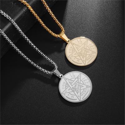 Vintage Occultism Pentagram Pendant Necklace For Men Women Hip-hop Retro Stainless Steel Gold Color Box Neck Chain Jewelry Gifts