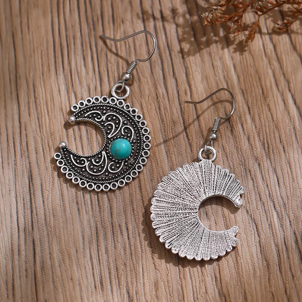 Retro Moon Turquoise Earrings - European & American Style Fashion Jewelry