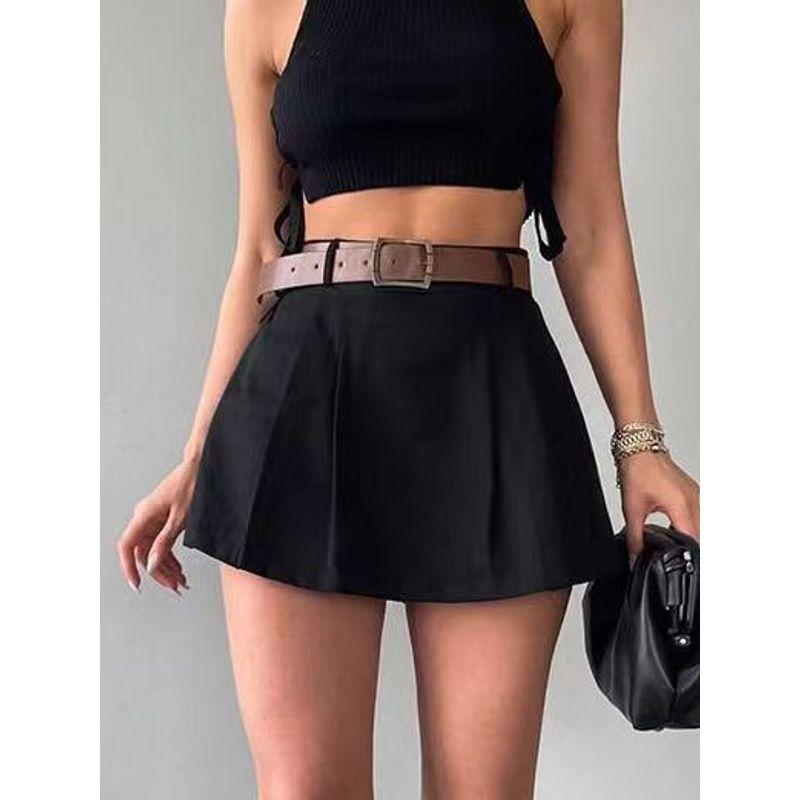 

Fashion Summer Sexy Fashion Pleated Easiest for Match Pure Color High Waist Culottes High Waisted Skirt Pants Black M
