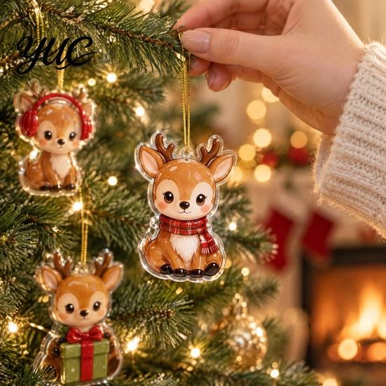 Cute Forest Animal Hanging Ornaments 2D Whitetail Deer Christmas Advent Calendar, 24-Day Countdown Calendar with 24 Unique Theme Tree Decor Ornaments,