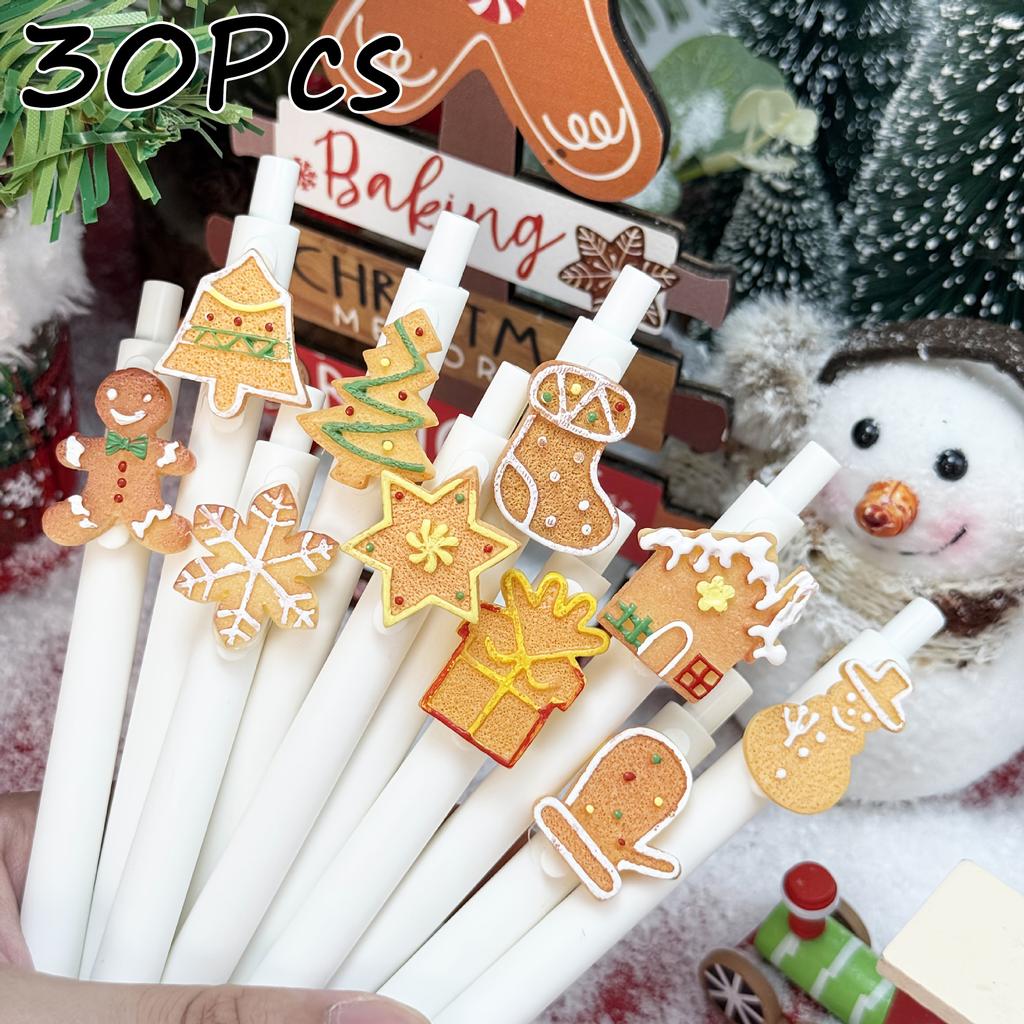 30Pcs Christmas Gingerbread Man Ballpoint Pen Retractable Gel Pen Creative Student Office Stationery Gift Pen Holiday Gift Novelty Stationery Teacher