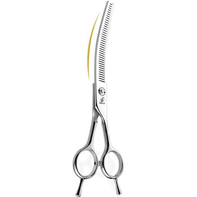 7 Inch Silver Professional Pet Grooming Thinning Curved Scissors (Two Thinning Levels Available, Dual-Sided Use)
