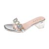 Premium sense rhinestone transparent slippers wear small size women's shoes 2025 summer new crystal thick heel temperament one-word drag