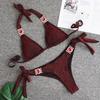 Sexy Shiny Swimsuit Crystal Diamond Bikini Gold Strap Ladies Swimsuit