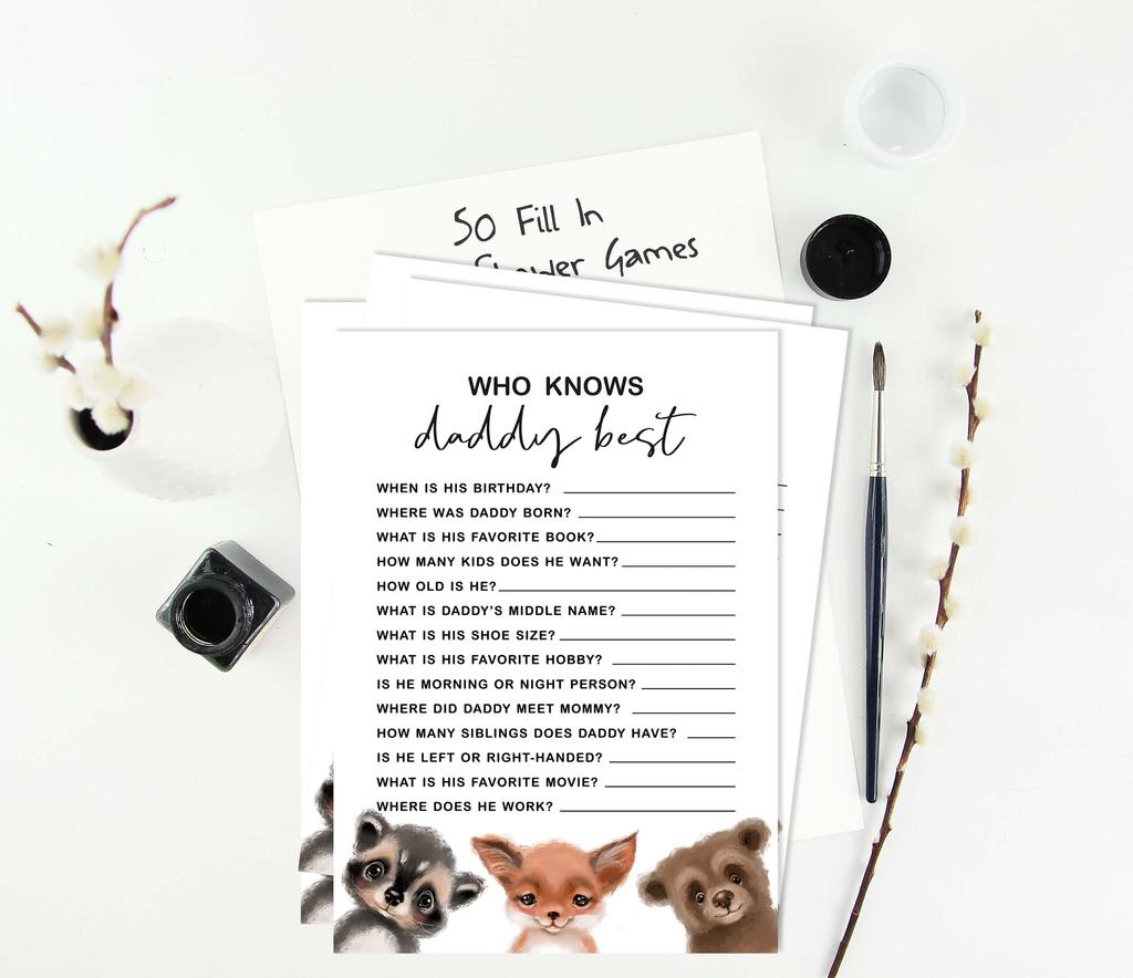Inkdotpot Baby Shower Game Set Of 50 BabyA  AlphabetA  ABCA  Game Deer,Owl And Hedgehog Jungle Animals Party
