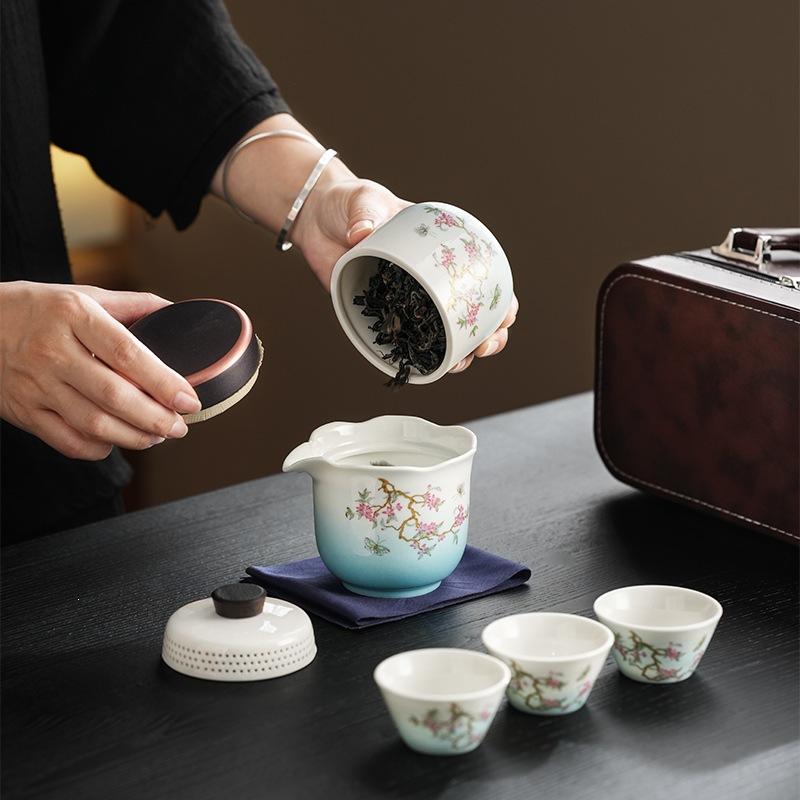 Business car express passenger suet jade travel tea set wisteria flower tea pot enterprise souvenir