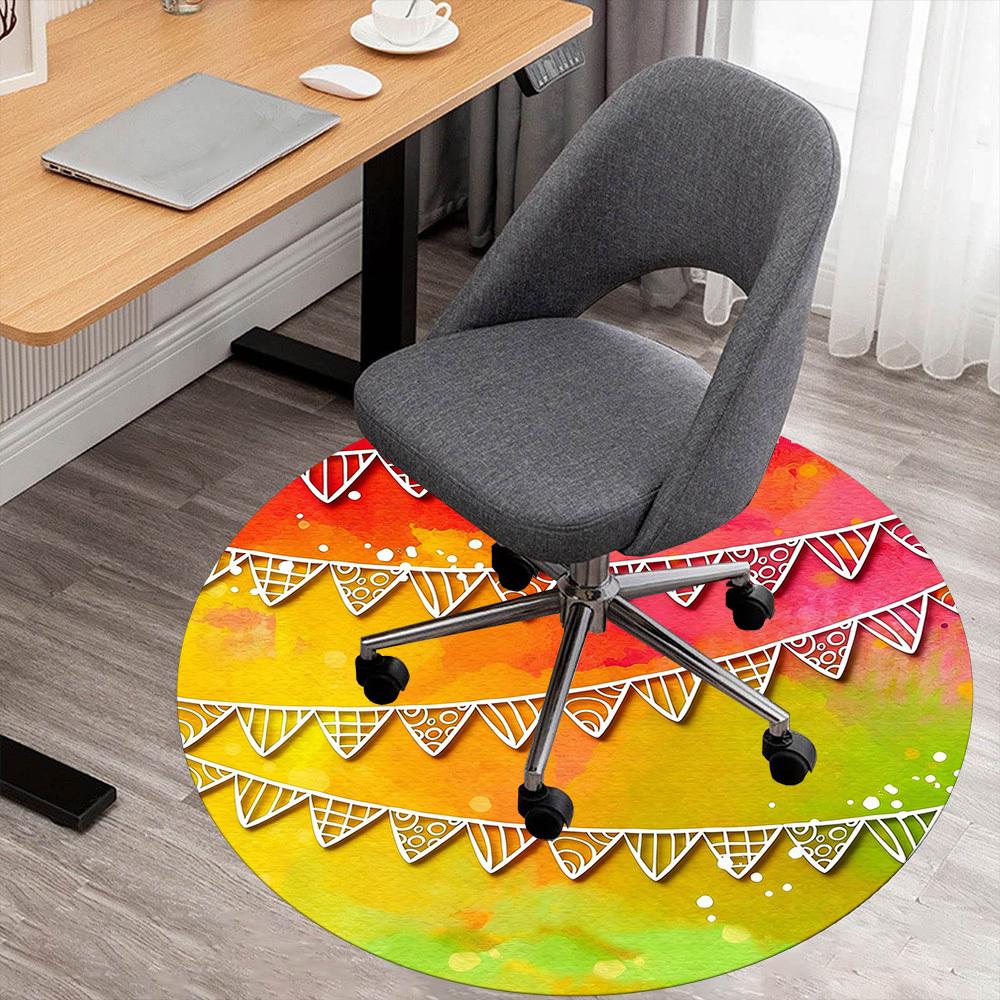 

1pc Watercolor Bunting Round Chair mat office Area Rug - Non-Slip, Floor Mat for Office, Bedroom, and Indoor Decor p127207 80cm by 80cm
