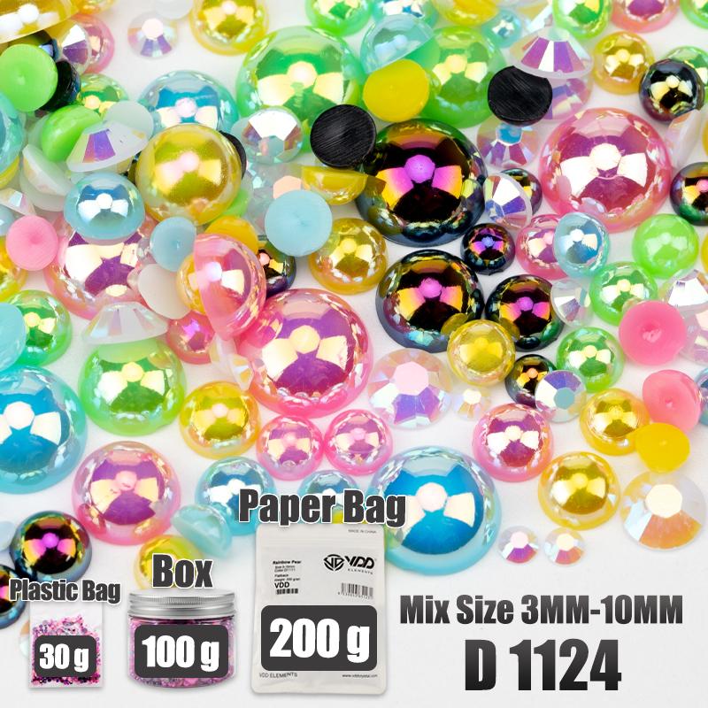 VDD 30/60/100/200g Mix Size ABS Half Round Pearls Flatback Beads Color Resin Rhinestone Crafts Nail Art DIY Decoration